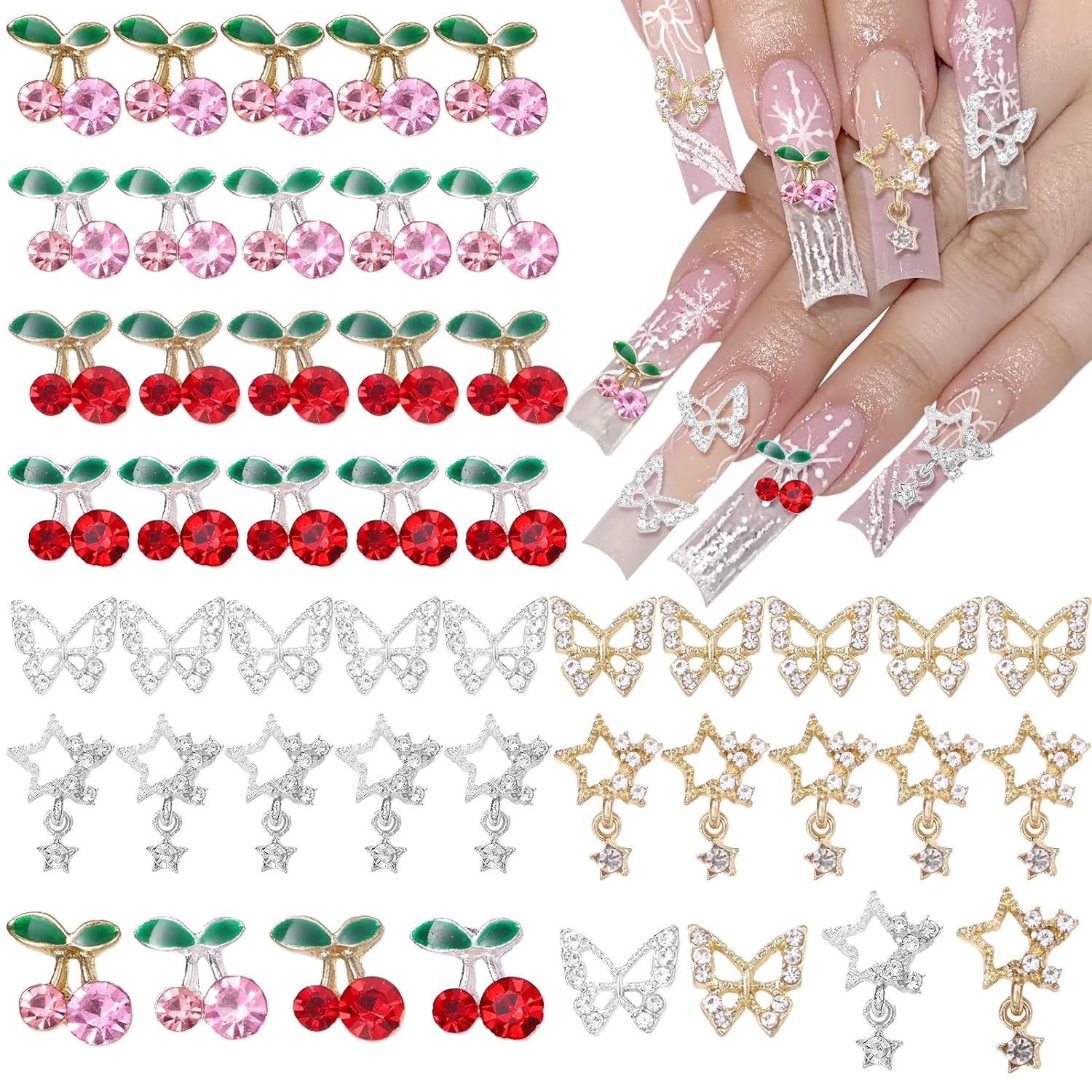 Nail Art Valentines Day - 40 pièces breloques de pierres précieuses
