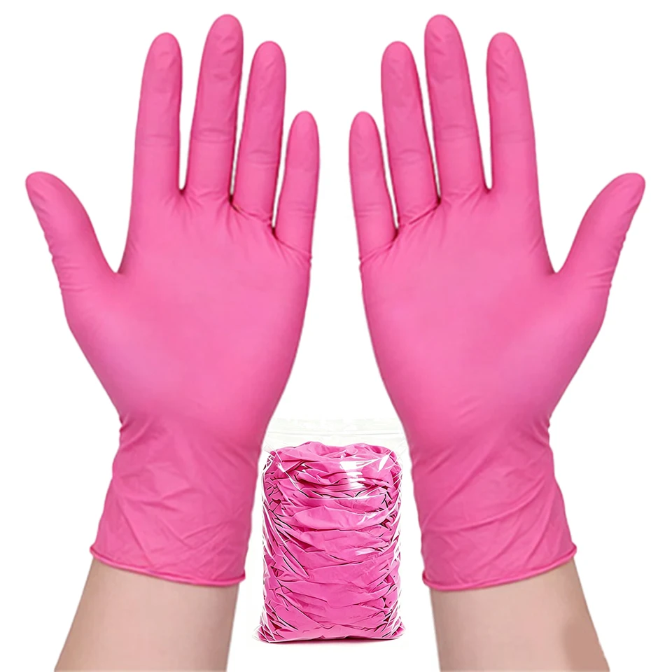 Nail Art Pink - 50 gants en nitrile rose foncé,